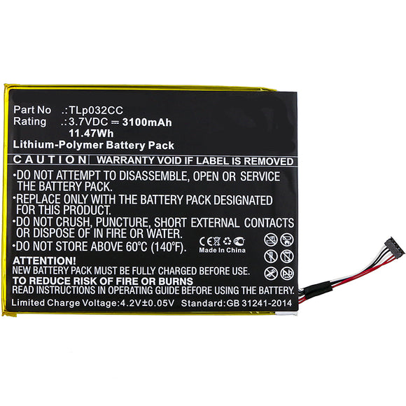 Batteries N Accessories BNA-WB-P8659 Tablets Battery - Li-Pol, 3.7V, 3100mAh, Ultra High Capacity Battery - Replacement for Alcatel TLp032CC Battery