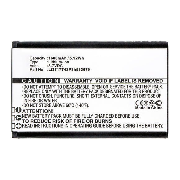 Batteries N Accessories BNA-WB-L14110 Cell Phone Battery - Li-ion, 3.7V, 1600mAh, Ultra High Capacity - Replacement for ZTE Li3717T42P3h583679 Battery