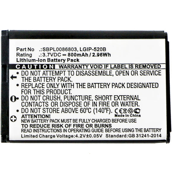 Batteries N Accessories BNA-WB-L3857 Cell Phone Battery - Li-ion, 3.7, 800mAh, Ultra High Capacity Battery - Replacement for LG LGIP-320R, SBPL0086903 Battery