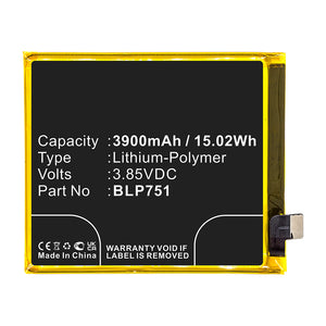 Batteries N Accessories BNA-WB-P14699 Cell Phone Battery - Li-Pol, 3.85V, 3900mAh, Ultra High Capacity - Replacement for OPPO BLP751 Battery