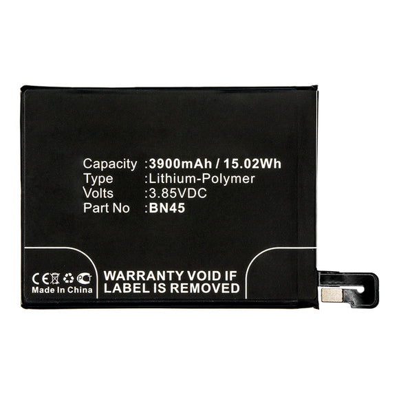 Batteries N Accessories BNA-WB-P14905 Cell Phone Battery - Li-Pol, 3.85V, 3900mAh, Ultra High Capacity - Replacement for Xiaomi BN45 Battery