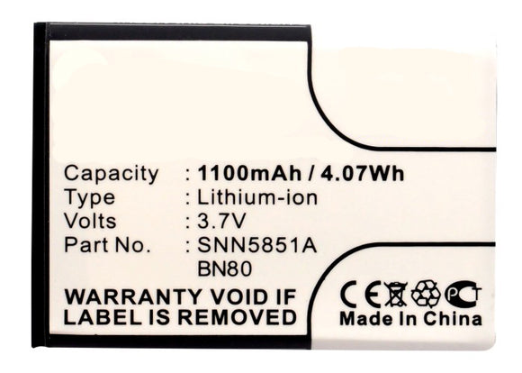 Batteries N Accessories BNA-WB-L8332 Cell Phone Battery - Li-ion, 3.7V, 1100mAh, Ultra High Capacity Battery - Replacement for Motorola BN70, BN80, SNN5851, SNN5851A Battery