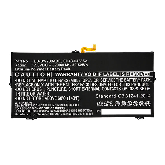 Batteries N Accessories BNA-WB-P17066 Tablet Battery - Li-Pol, 7.6V, 5200mAh, Ultra High Capacity - Replacement for Samsung EB-BW700ABE Battery