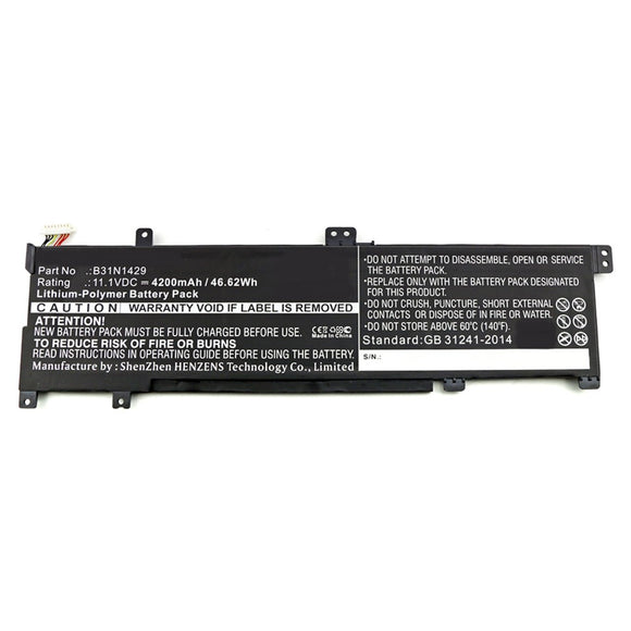 Batteries N Accessories BNA-WB-P10393 Laptop Battery - Li-Pol, 11.1V, 4200mAh, Ultra High Capacity - Replacement for Asus B31N1429 Battery