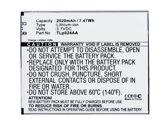 Batteries N Accessories BNA-WB-L3676 Cell Phone Battery - Li-Ion, 3.7V, 2020 mAh, Ultra High Capacity Battery - Replacement for TCL TLp024AA Battery