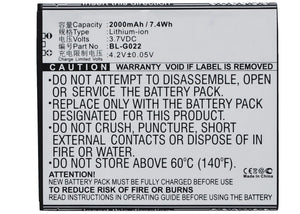 Batteries N Accessories BNA-WB-L3292 Cell Phone Battery - Li-Ion, 3.7V, 2000 mAh, Ultra High Capacity Battery - Replacement for GIONEE BL-G022 Battery