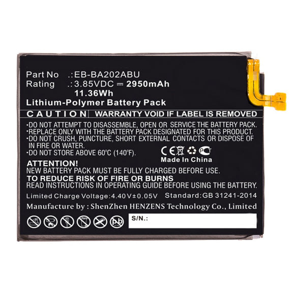 Batteries N Accessories BNA-WB-P8769 Cell Phone Battery - Li-Pol, 3.85V, 2950mAh, Ultra High Capacity - Replacement for Samsung EB-BA202ABU Battery