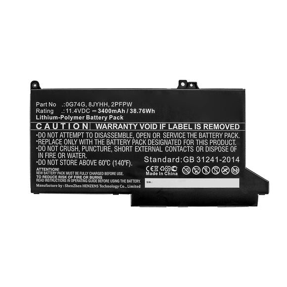 Batteries N Accessories BNA-WB-P10667 Laptop Battery - Li-Pol, 11.4V, 3400mAh, Ultra High Capacity - Replacement for Dell 0G74G Battery