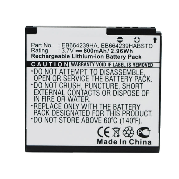 Batteries N Accessories BNA-WB-L13154 Cell Phone Battery - Li-ion, 3.7V, 800mAh, Ultra High Capacity - Replacement for Samsung EB664239HA Battery