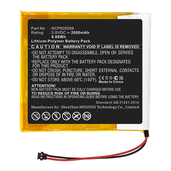 Batteries N Accessories BNA-WB-P13637 Player Battery - Li-Pol, 3.8V, 2600mAh, Ultra High Capacity - Replacement for Astell&Kern NCP605056 Battery