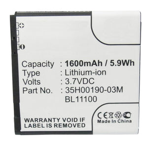 Batteries N Accessories BNA-WB-L3797 Cell Phone Battery - Li-ion, 3.7, 1600mAh, Ultra High Capacity Battery - Replacement for HTC 35H00177-00M, BA S800, BJ39100, BL11100 Battery