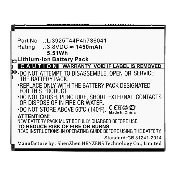 Batteries N Accessories BNA-WB-L14130 Cell Phone Battery - Li-ion, 3.8V, 1450mAh, Ultra High Capacity - Replacement for ZTE Li3925T44P4h736041 Battery