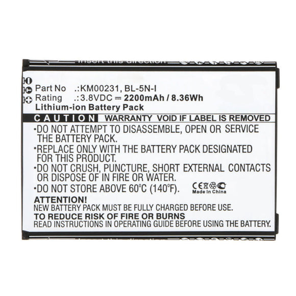 Batteries N Accessories BNA-WB-L12182 Cell Phone Battery - Li-ion, 3.8V, 2200mAh, Ultra High Capacity - Replacement for Kruger&Matz KM00231 Battery