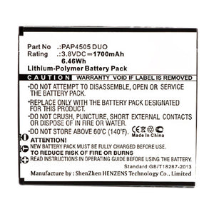 Batteries N Accessories BNA-WB-P14845 Cell Phone Battery - Li-Pol, 3.8VV, 1700mAh, Ultra High Capacity - Replacement for Prestigio PAP4505 DUO Battery
