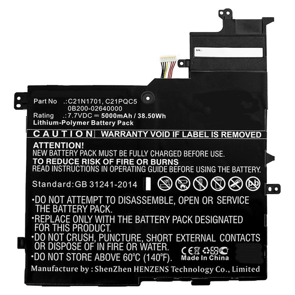 Batteries N Accessories BNA-WB-P10485 Laptop Battery - Li-Pol, 7.7V, 5000mAh, Ultra High Capacity - Replacement for Asus C21N1701 Battery