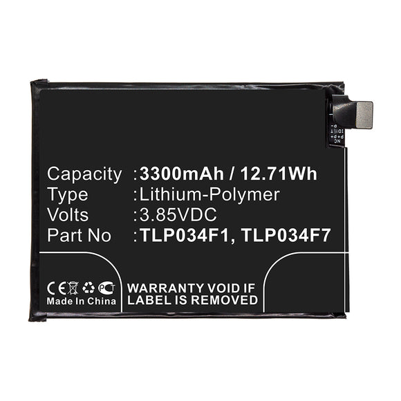 Batteries N Accessories BNA-WB-P14458 Cell Phone Battery - Li-Pol, 3.85V, 3300mAh, Ultra High Capacity - Replacement for Alcatel TLP034F1 Battery