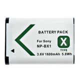 Batteries N Accessories BNA-WB-NPBX1 Digital Camera Battery - Li-Ion, 3.6V, 1600 mAh, Ultra High Capacity - Replacement for Sony NP-BX1 Battery