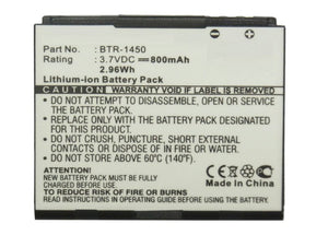 Batteries N Accessories BNA-WB-L3121 Cell Phone Battery - Li-Ion, 3.7V, 800 mAh, Ultra High Capacity Battery - Replacement for Audiovox BTR-1450 Battery