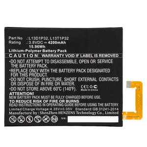 Batteries N Accessories BNA-WB-P8892 Tablet Battery - Li-Pol, 3.8V, 4200mAh, Ultra High Capacity - Replacement for Lenovo L13D1P32 Battery