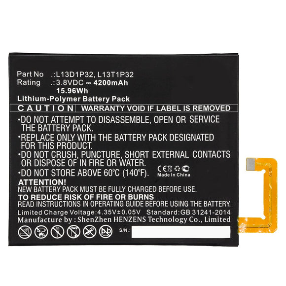 Batteries N Accessories BNA-WB-P8892 Tablet Battery - Li-Pol, 3.8V, 4200mAh, Ultra High Capacity - Replacement for Lenovo L13D1P32 Battery