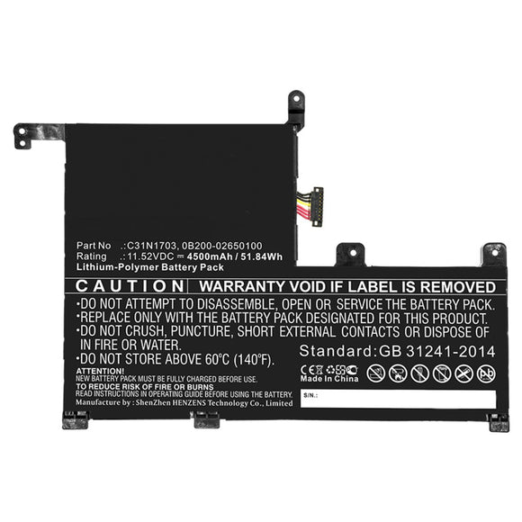 Batteries N Accessories BNA-WB-P10424 Laptop Battery - Li-Pol, 11.52V, 4500mAh, Ultra High Capacity - Replacement for Asus C31N1703 Battery