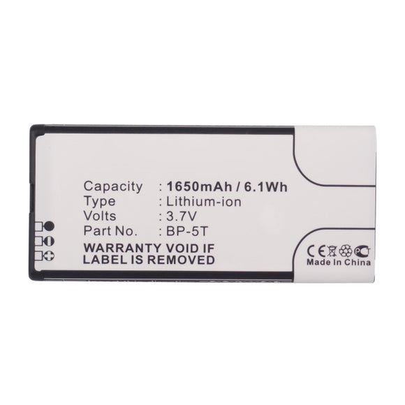 Batteries N Accessories BNA-WB-L14630 Cell Phone Battery - Li-ion, 3.7V, 1650mAh, Ultra High Capacity - Replacement for Nokia BP-5T Battery