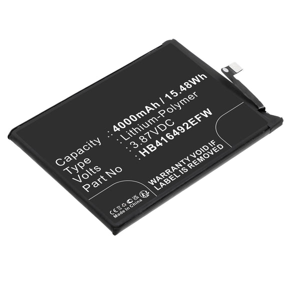 Batteries N Accessories BNA-WB-P18553 Cell Phone Battery - Li-Pol, 3.87V, 4000mAh, Ultra High Capacity - Replacement for Honor HB416492EFW Battery