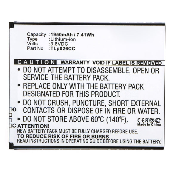 Batteries N Accessories BNA-WB-L13242 Cell Phone Battery - Li-ion, 3.8V, 1950mAh, Ultra High Capacity - Replacement for TCL TLp026CC Battery