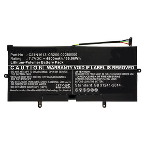 Batteries N Accessories BNA-WB-P10407 Laptop Battery - Li-Pol, 7.7V, 4800mAh, Ultra High Capacity - Replacement for Asus C21N1613 Battery