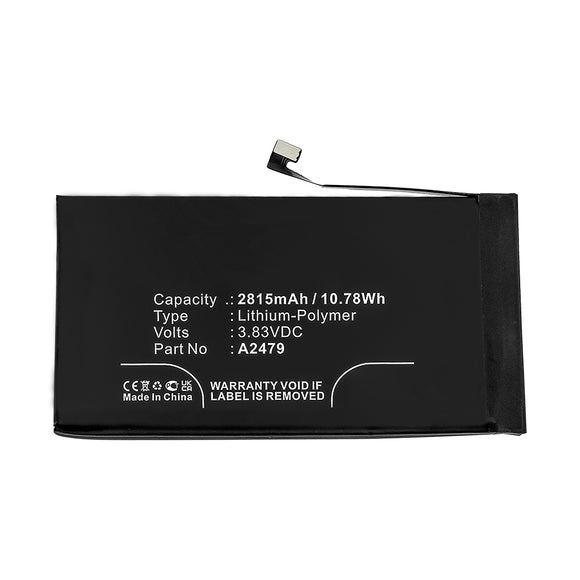 Batteries N Accessories BNA-WB-P12136 Cell Phone Battery - Li-Pol, 3.83V, 2815mAh, Ultra High Capacity - Replacement for Apple A2479 Battery