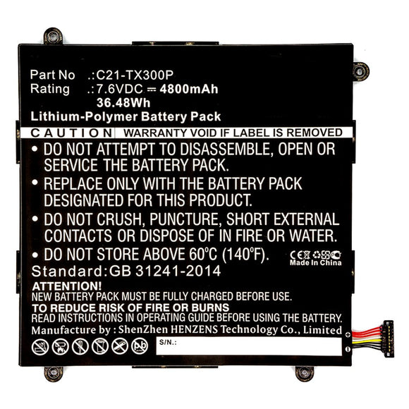 Batteries N Accessories BNA-WB-P10512 Laptop Battery - Li-Pol, 7.6V, 4800mAh, Ultra High Capacity - Replacement for Asus C21-TX300P Battery