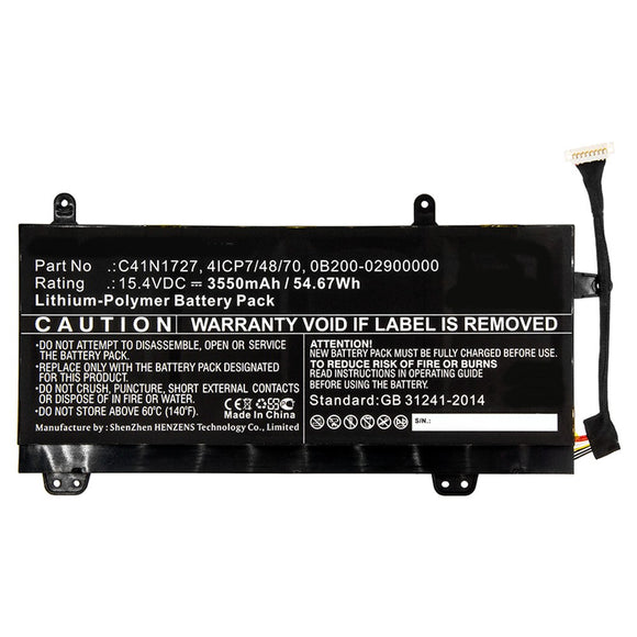 Batteries N Accessories BNA-WB-P10458 Laptop Battery - Li-Pol, 15.4V, 3550mAh, Ultra High Capacity - Replacement for Asus C41N1727 Battery