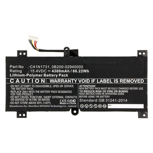 Batteries N Accessories BNA-WB-P10453 Laptop Battery - Li-Pol, 15.4V, 4300mAh, Ultra High Capacity - Replacement for Asus C41N1731 Battery