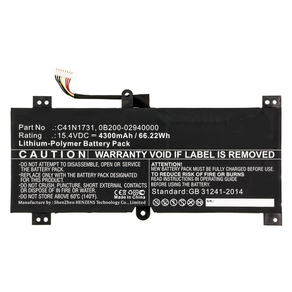 Batteries N Accessories BNA-WB-P10453 Laptop Battery - Li-Pol, 15.4V, 4300mAh, Ultra High Capacity - Replacement for Asus C41N1731 Battery