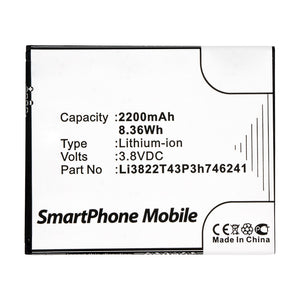 Batteries N Accessories BNA-WB-L14056 Cell Phone Battery - Li-ion, 3.8V, 2200mAh, Ultra High Capacity - Replacement for ZTE Li3822T43P3h746241 Battery