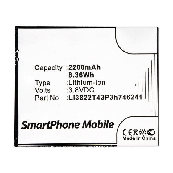 Batteries N Accessories BNA-WB-L14056 Cell Phone Battery - Li-ion, 3.8V, 2200mAh, Ultra High Capacity - Replacement for ZTE Li3822T43P3h746241 Battery