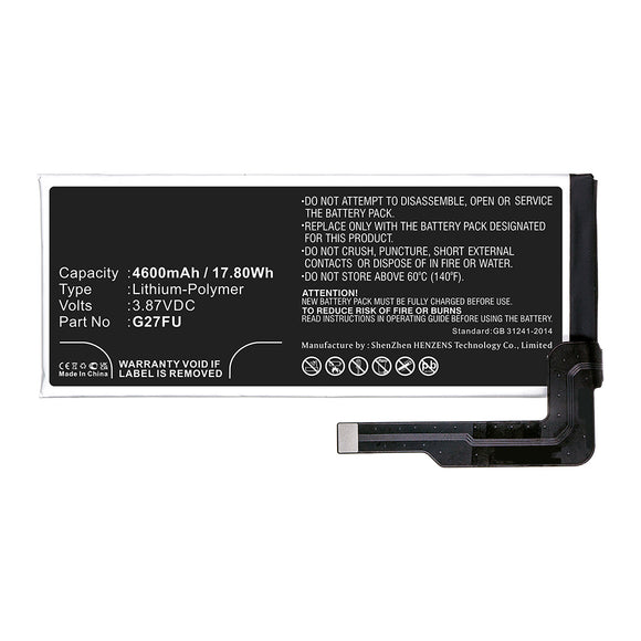 Batteries N Accessories BNA-WB-P15575 Cell Phone Battery - Li-Pol, 3.87V, 4600mAh, Ultra High Capacity - Replacement for Google G27FU Battery