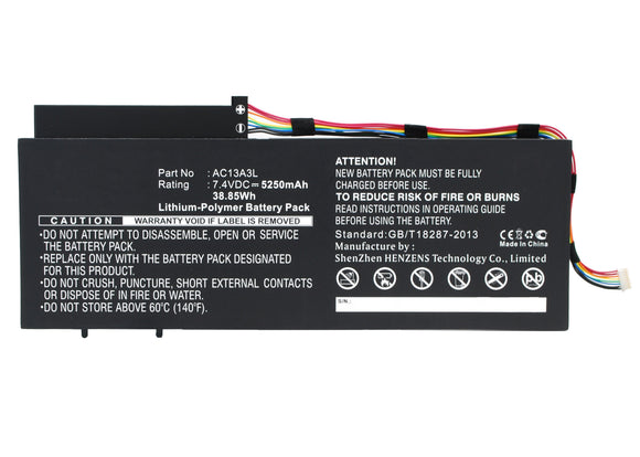 Batteries N Accessories BNA-WB-P4505 Laptops Battery - Li-Pol, 7.4V, 5250 mAh, Ultra High Capacity Battery - Replacement for Acer AC13A3L Battery