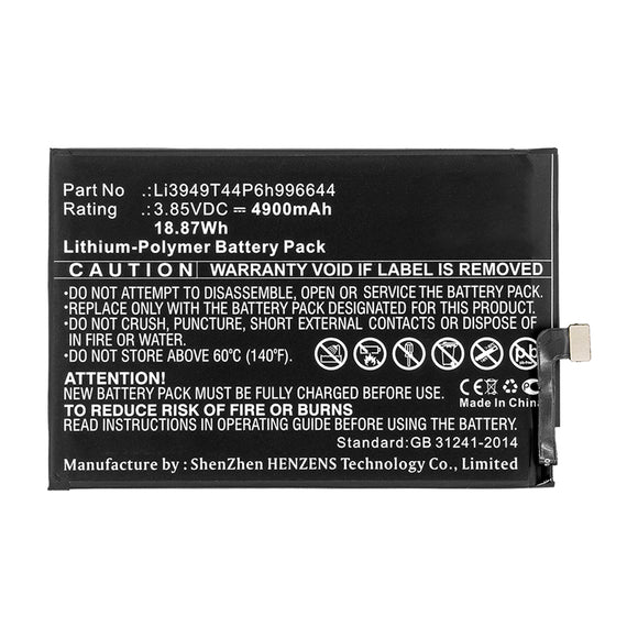 Batteries N Accessories BNA-WB-P14045 Cell Phone Battery - Li-Pol, 3.85V, 4900mAh, Ultra High Capacity - Replacement for ZTE Li3949T44P6h996644 Battery
