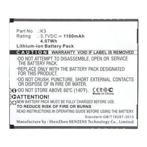 Batteries N Accessories BNA-WB-L16474 Cell Phone Battery - Li-ion, 3.7V, 1100mAh, Ultra High Capacity - Replacement for NAVON K3 Battery