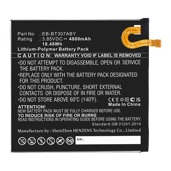 Batteries N Accessories BNA-WB-P13798 Tablet Battery - Li-Pol, 3.85V, 4800mAh, Ultra High Capacity - Replacement for Samsung EB-BT307ABY Battery