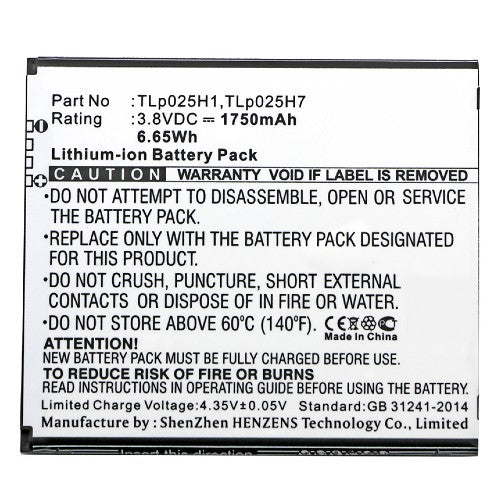 Batteries N Accessories BNA-WB-L8381 Cell Phone Battery - Li-ion, 3.8V, 1750mAh, Ultra High Capacity Battery - Replacement for Alcatel TLp025H1, TLp025H7 Battery