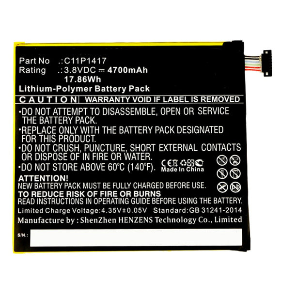 Batteries N Accessories BNA-WB-P11107 Tablet Battery - Li-Pol, 3.8V, 4700mAh, Ultra High Capacity - Replacement for Asus C11P1417 Battery