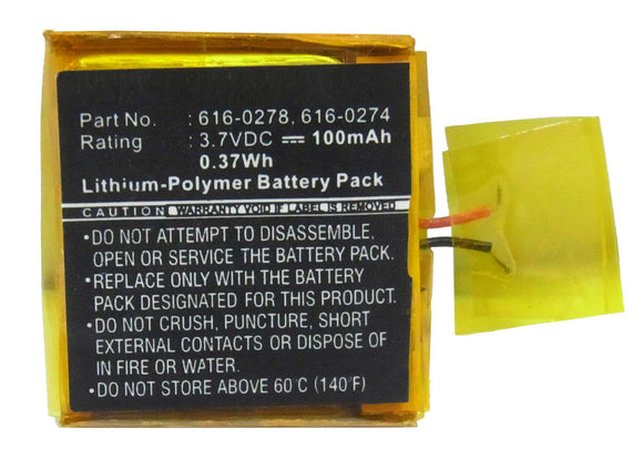 Batteries N Accessories BNA-WB-P6105 Player Battery - Li-Pol, 3.7V, 100 mAh, Ultra High Capacity Battery - Replacement for Apple 616-0274 Battery