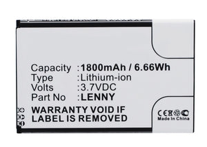 Batteries N Accessories BNA-WB-L3702 Cell Phone Battery - Li-Ion, 3.7V, 1800 mAh, Ultra High Capacity Battery - Replacement for Wiko LENNY Battery
