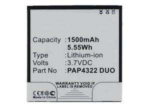 Batteries N Accessories BNA-WB-L3556 Cell Phone Battery - Li-Ion, 3.7V, 1500 mAh, Ultra High Capacity Battery - Replacement for Prestigio PAP4322DUO Battery