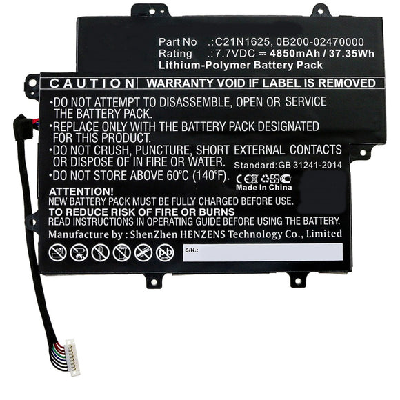 Batteries N Accessories BNA-WB-P10419 Laptop Battery - Li-Pol, 7.7V, 4850mAh, Ultra High Capacity - Replacement for Asus C21N1625 Battery
