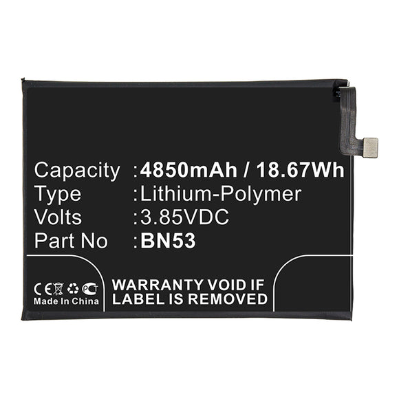 Batteries N Accessories BNA-WB-P14861 Cell Phone Battery - Li-Pol, 3.85V, 4850mAh, Ultra High Capacity - Replacement for Redmi BN53 Battery
