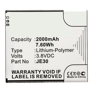 Batteries N Accessories BNA-WB-P14578 Cell Phone Battery - Li-Pol, 3.8V, 2000mAh, Ultra High Capacity - Replacement for Motorola JE30 Battery