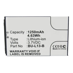 Batteries N Accessories BNA-WB-L11516 Cell Phone Battery - Li-ion, 3.7V, 1250mAh, Ultra High Capacity - Replacement for GIONEE BU-L13-B Battery